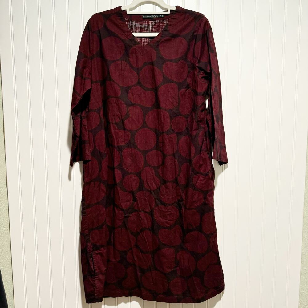Gudrun Sjoden Geometric Circle Cotton Midi Dress Purple Maroon Size Medium - Picture 1 of 7